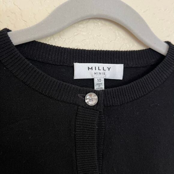 Milly Minis Black Ruffle Trim Cardigan, Girls 10, Sparkle Button Sweater - Picture 3 of 7